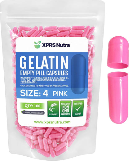 XPRS Nutra Size 4 Empty Gelatine Capsules – 100 Count (Pink)