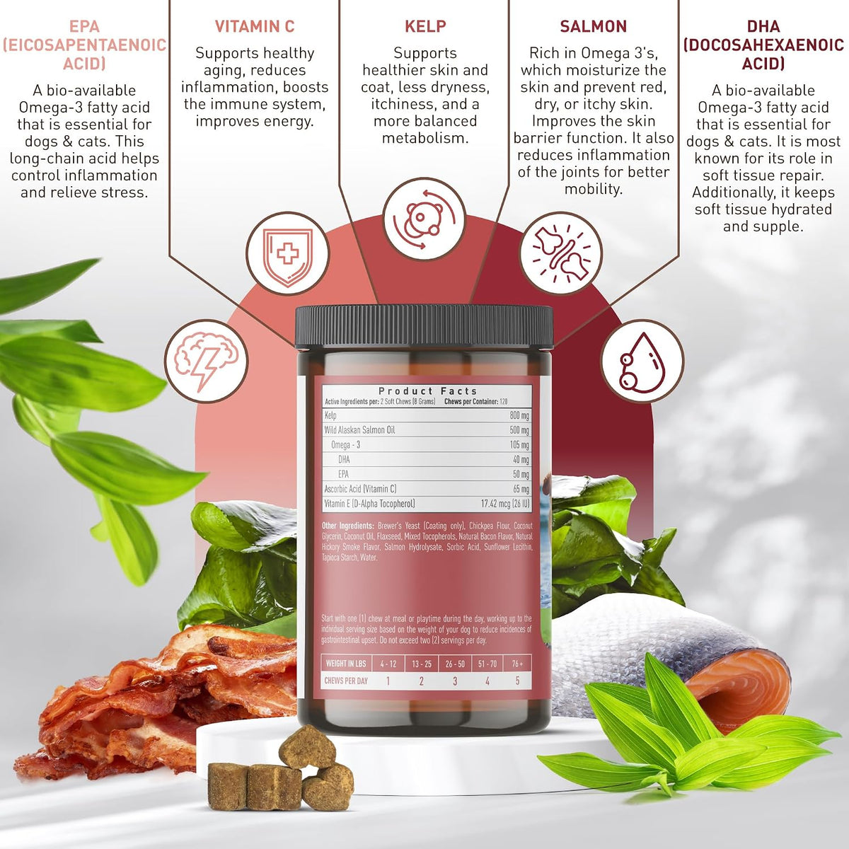 Strawfield Pets Salmon Dog Chews Omega-3 Fish Oil Chews with Wild Alaskan Salmon Oil Skin & Coat + Seasonal Allergy Support Hip & Joint Dog Supplement + EPA & DHA Made in USA - görsel 3