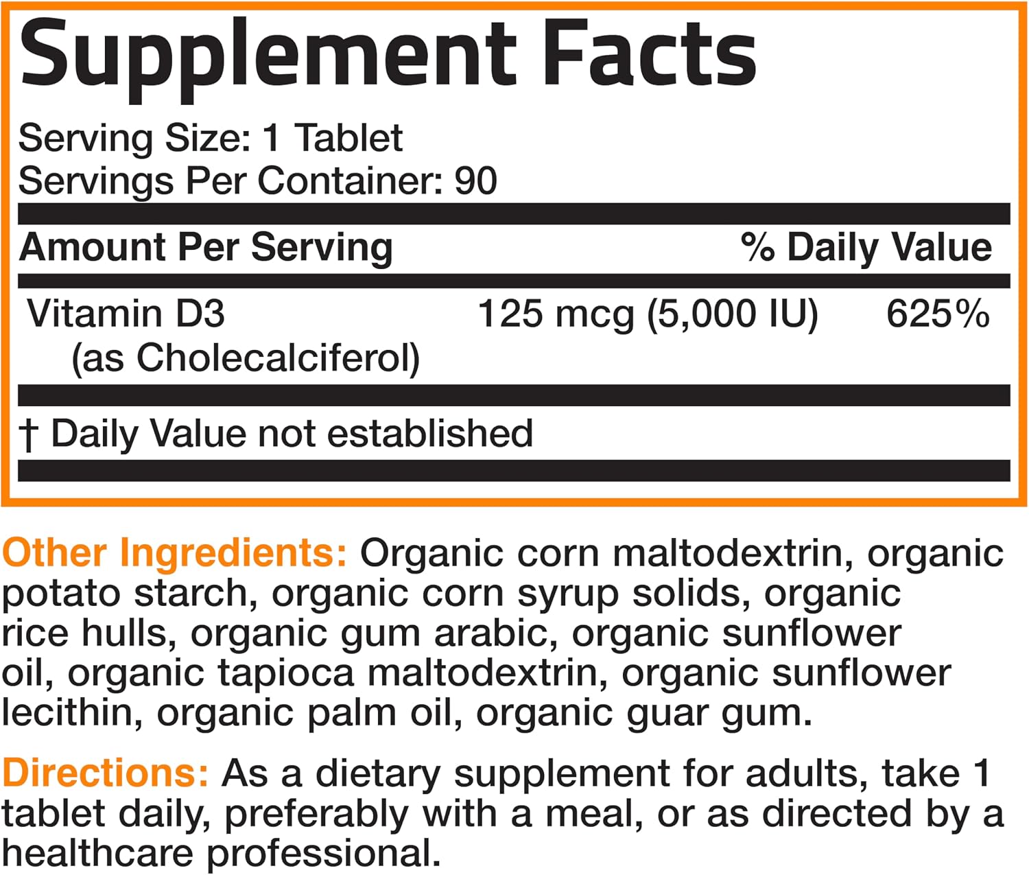 Bronson Vitamin D3 5000 IU - Certified Organic Vitamin D Supplement, Non-GMO, 90 Tablets - görsel 7