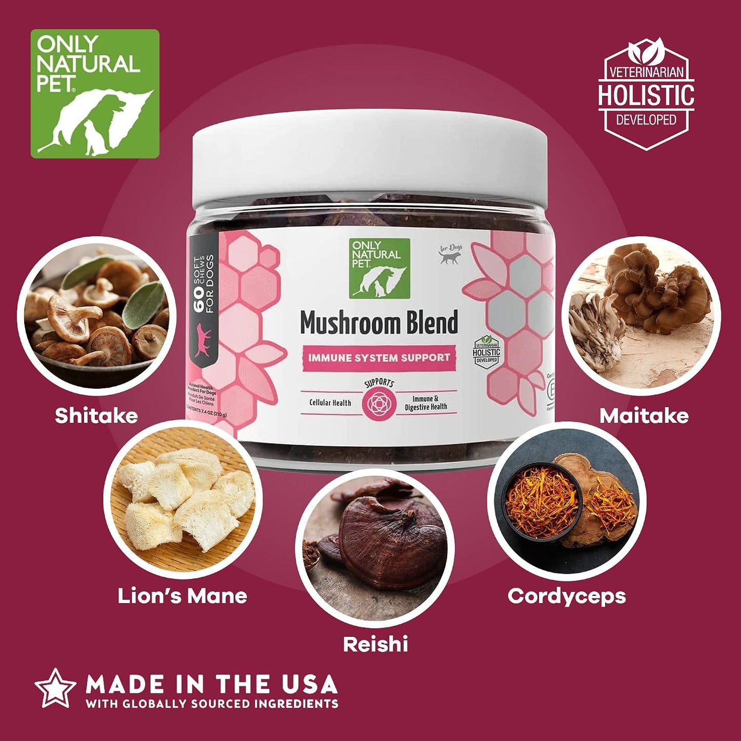 Only Natural Pet Mushroom Blend Immune Support Supplement for Dogs, Bacon Flavour, 60 Soft Chews - görsel 4