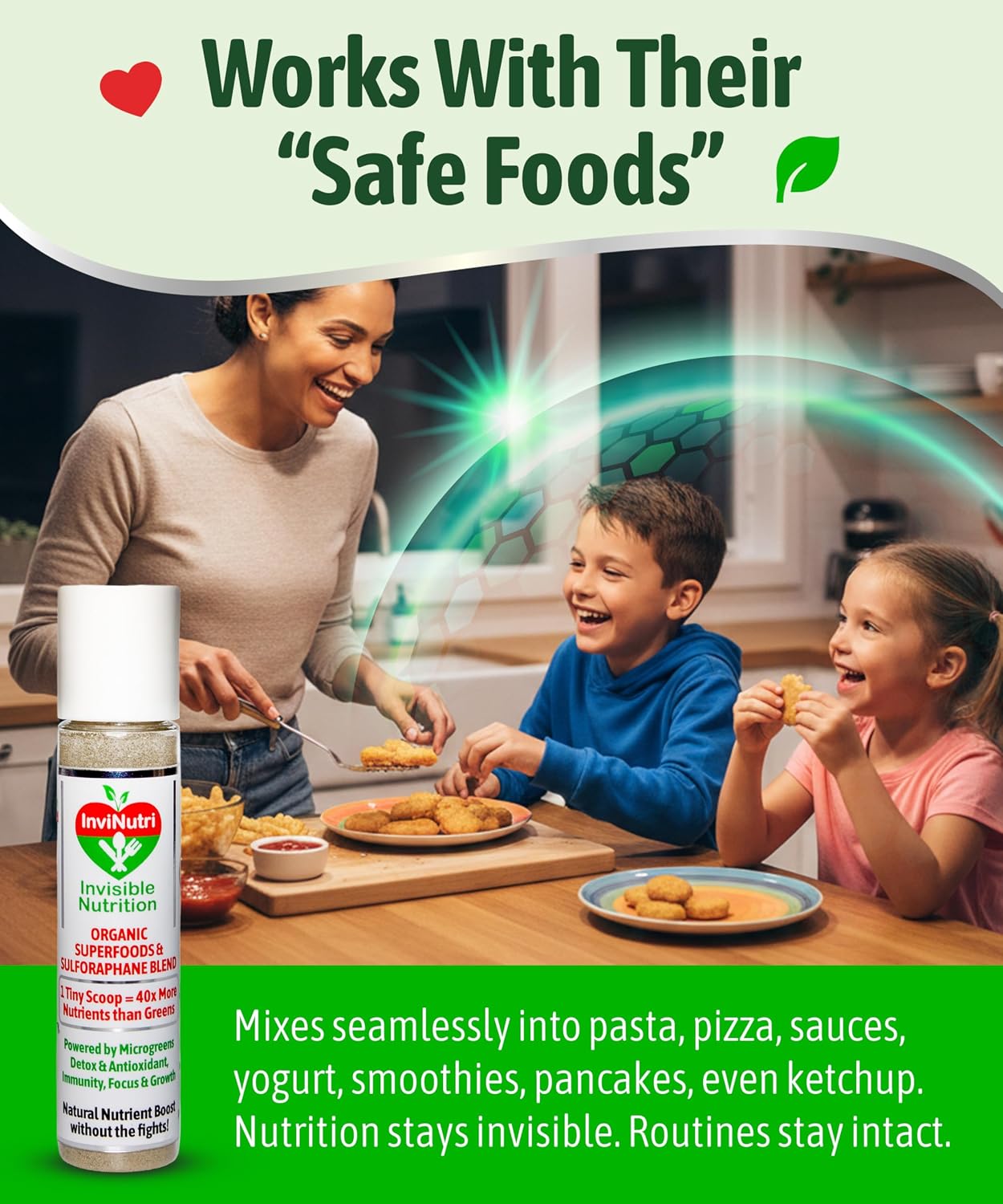 InviNutri Superfood Powder – 40x Nutrient-Rich Organic Microgreens & Fruits | 30mg Sulforaphane | Invisible Blending for Fussy Eaters - görsel 5