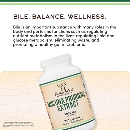 Double Wood Mucuna Pruriens Extract – 210 Capsules (1000mg, 20% L-Dopa)