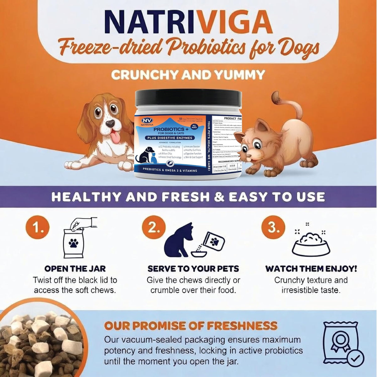 NATRIVIGA Freeze-Dried Probiotics for Dogs – Chicken Flavour (120 Chews) - görsel 9