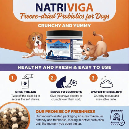 NATRIVIGA Freeze-Dried Probiotics for Dogs – Chicken Flavour (120 Chews)