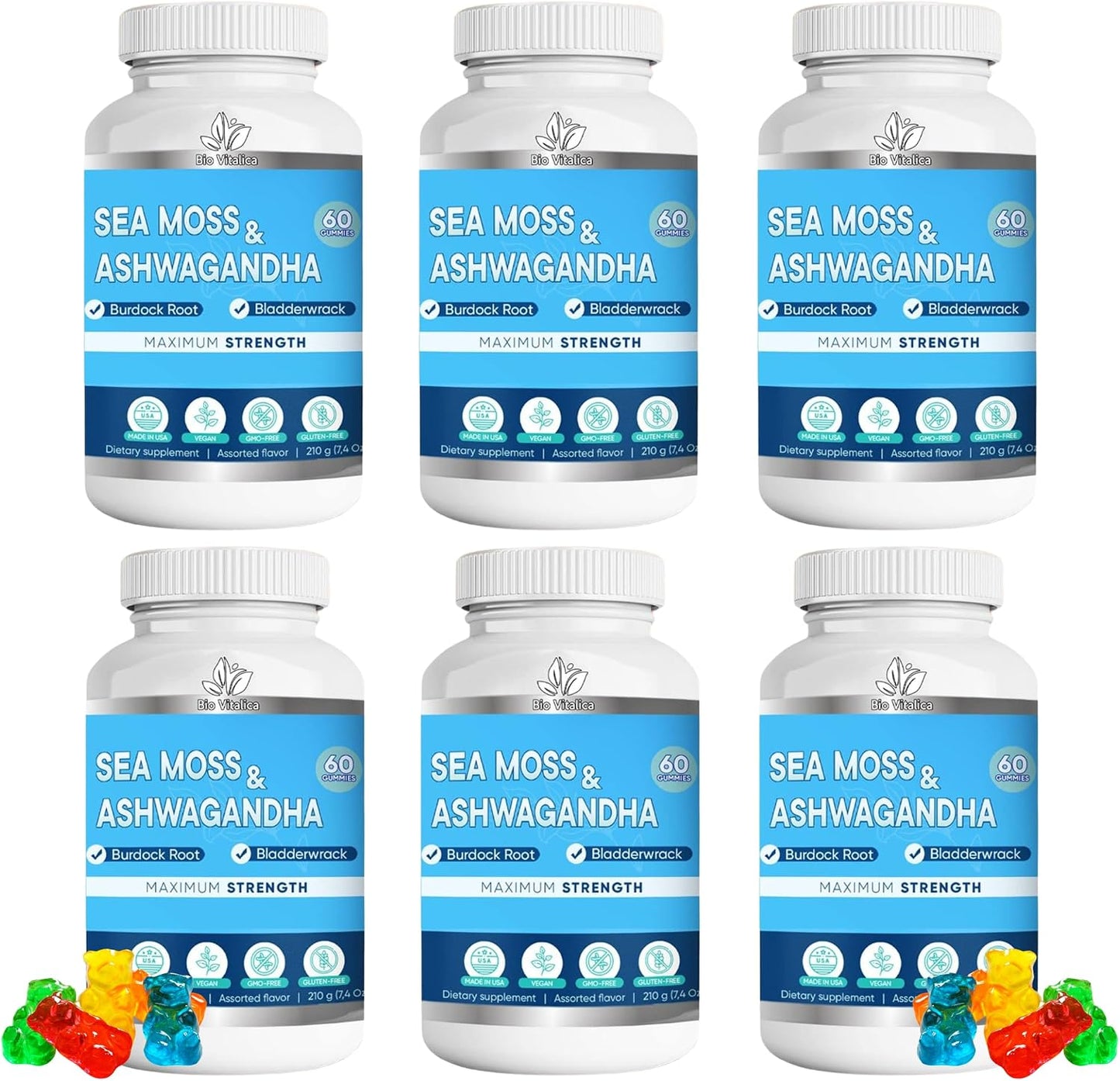 BIO VITALICA Sea Moss Ashwagandha Gummies - Organic Irish Sea Moss Blended with Burdock Root & Bladderwrack - Natural Energy & Calm Support for Adults - 2 Packs - görsel 8