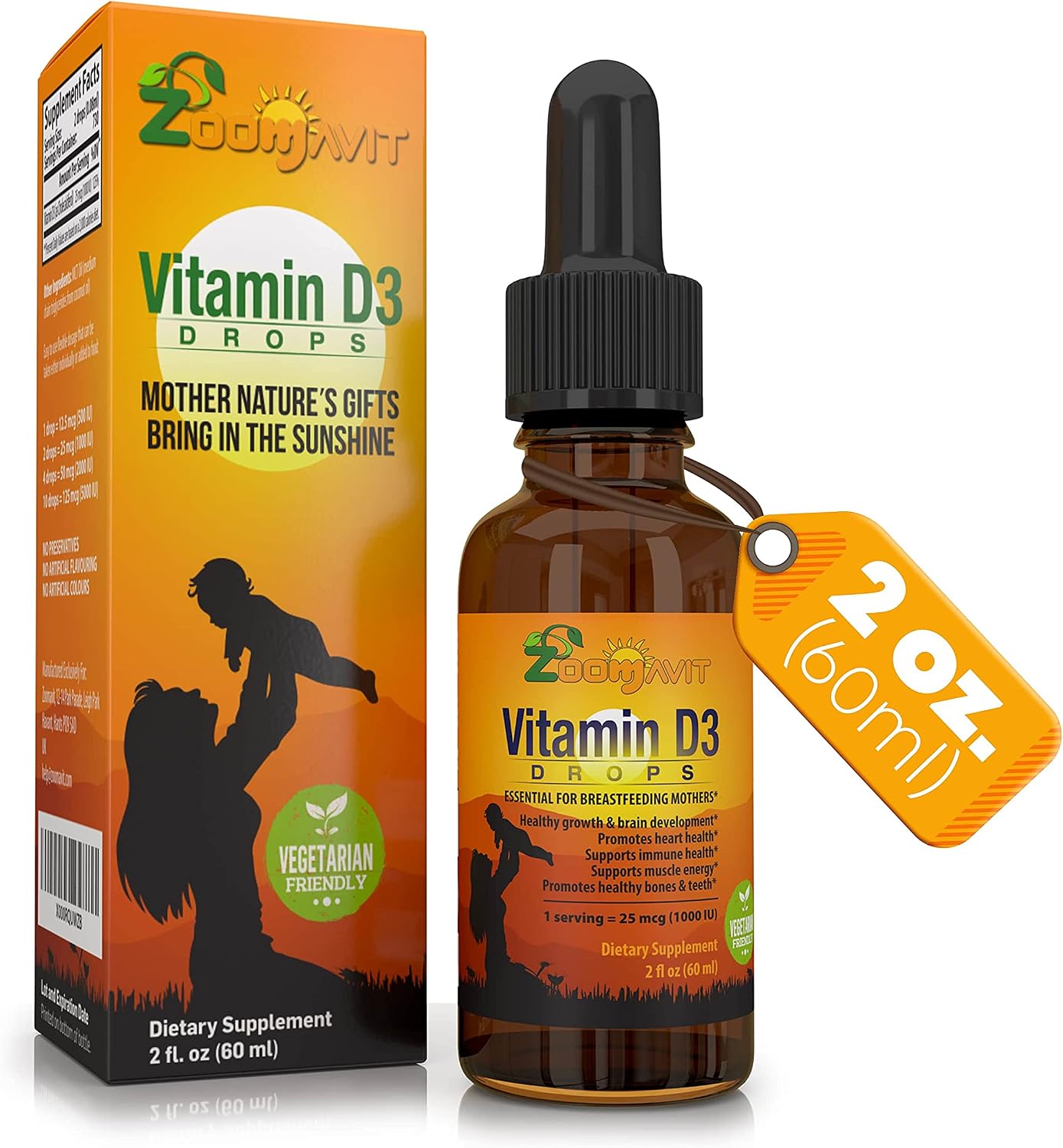 Zoomavit Vitamin D Drops – 1000 IU Liquid Vitamin D3 for Infants, Toddlers, Children & Adults, 59 ml - görsel 1