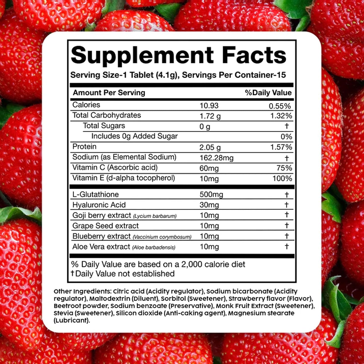 PLIX Glowy Skin Glutathione Effervescent Tablets with Vitamin C, Vitamin E & Hyaluronic Acid – Strawberry Flavour, 15 Tablets - görsel 9