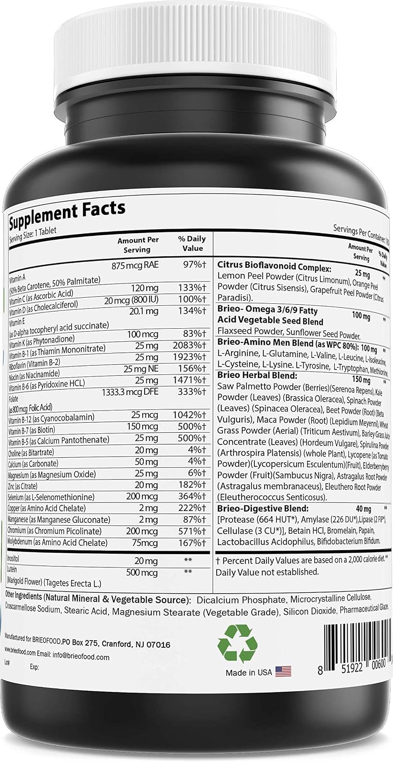 Brieofood Day-to-Day Men's Multi - Food-based Multivitamin with Vegetable Omegas, 180 Tablets - görsel 4