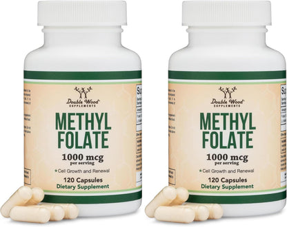 Methylfolate 1,000 mcg, 120 Capsules - Third-Party Tested Active Folate Food Supplement