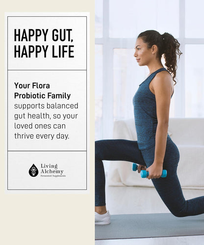 Your Flora Probiotic Family – Non-GM Probiotics with Fermented Soybean, Banana, and Blueberry for Digestive Health & Gut Wellness – Prebiotics, Postbiotics, Digestive Enzymes – Living Alchemy, 60 Capsules