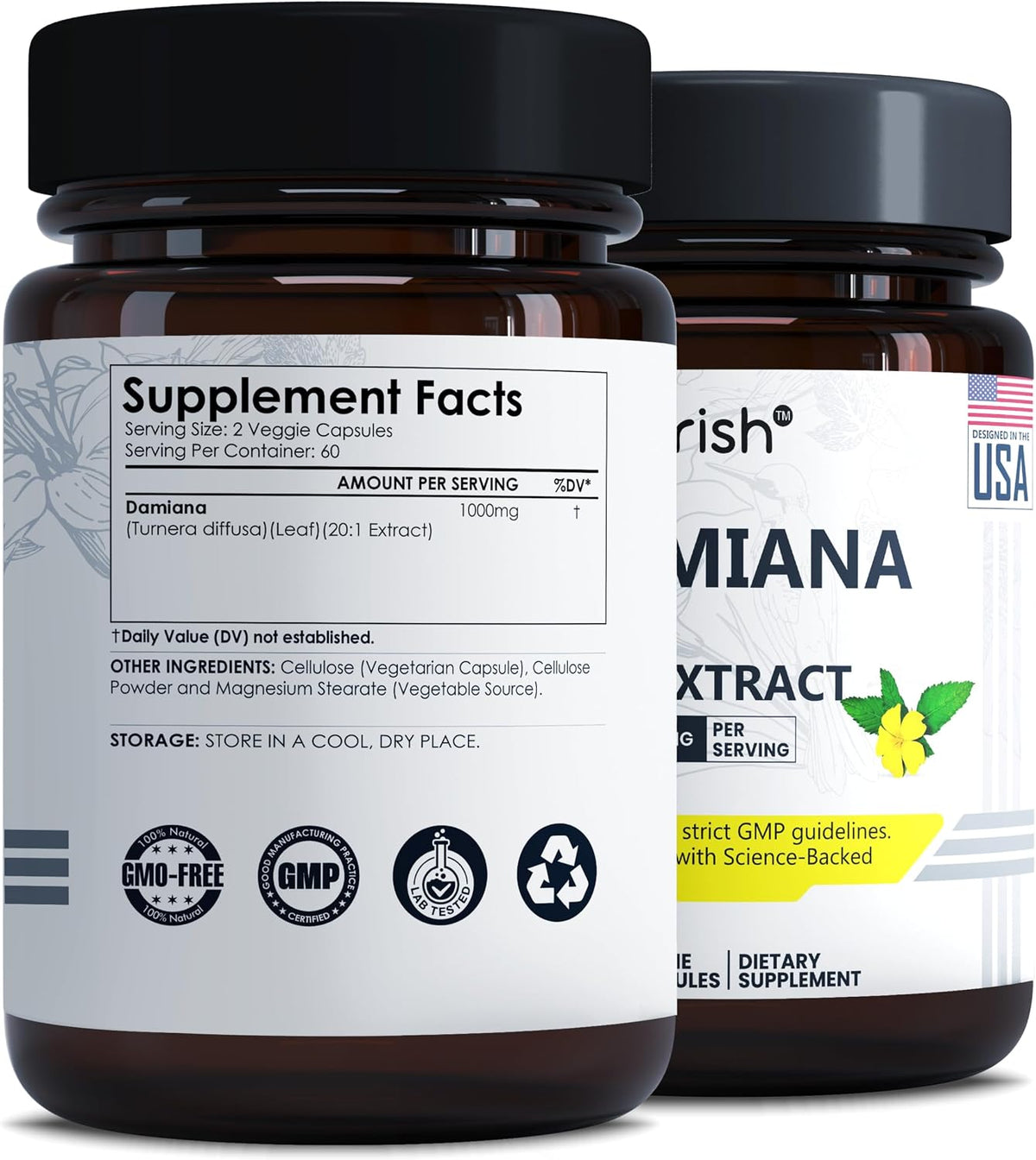 Damiana Capsules 1000mg 120 Count - 20:1 Extract - Vegan Non-GMO Herbal Supplement - görsel 2