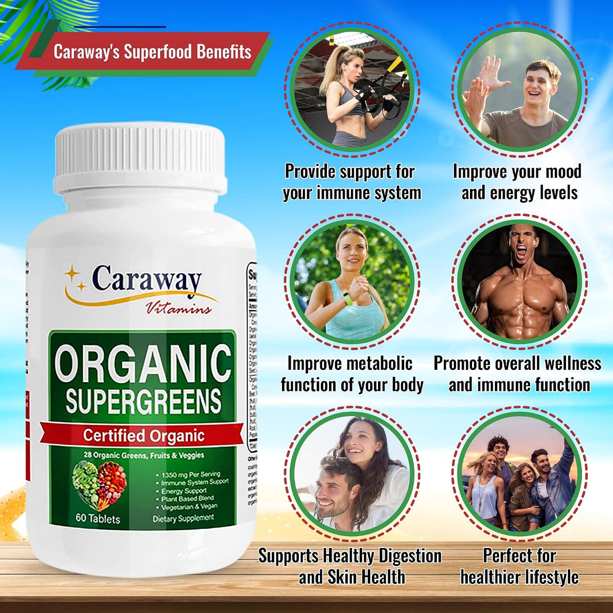 Caraway Vitamins Organic Superfoods Greens Complex - 60 Tablets - görsel 4