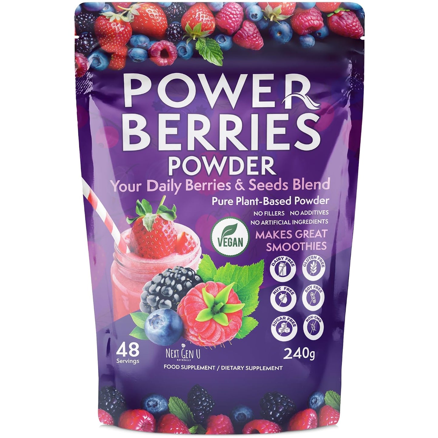 Super Berry Powder - 1 Pack, 240g - Food Supplement with Superfood Berries - Immune Support & Antioxidant Blend - Smoothie Mix for Shakes - by NextGenU - görsel 1