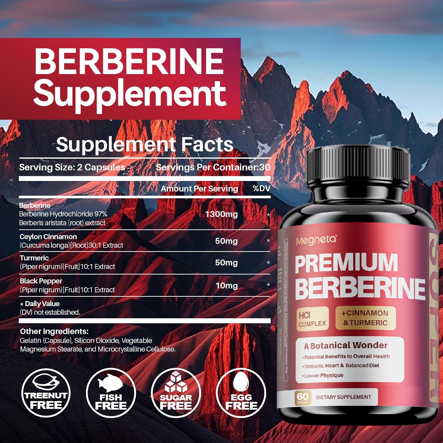Premium Berberine HCl Complex with Cinnamon and Turmeric - (120 Capsules) - görsel 2