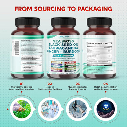 PEAKPURY Sea Moss Black Seed Oil Ashwagandha Ginger Burdock Bladderwrack – Immunity Support