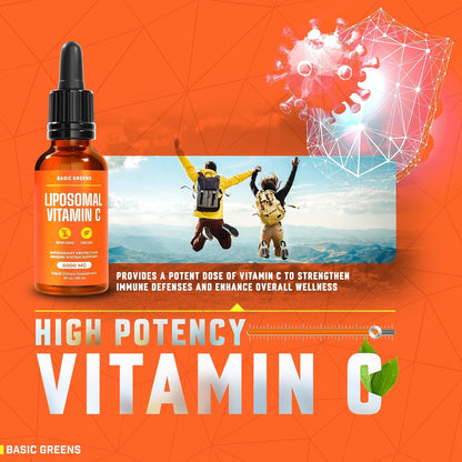 BASIC GREENS Liposomal Vitamin C Liquid 6000mg – High Absorption Supplement for Immune & Skin Health (60 ml)