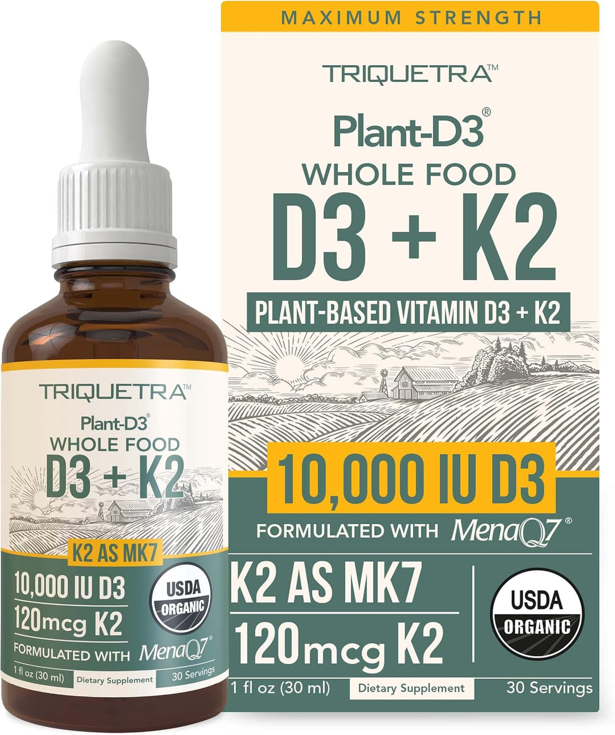 Organic Plant D3 K2 Vitamin - 10,000 IU D3 + 120 µg K2 (MK-7) Sublingual Drops - görsel 1