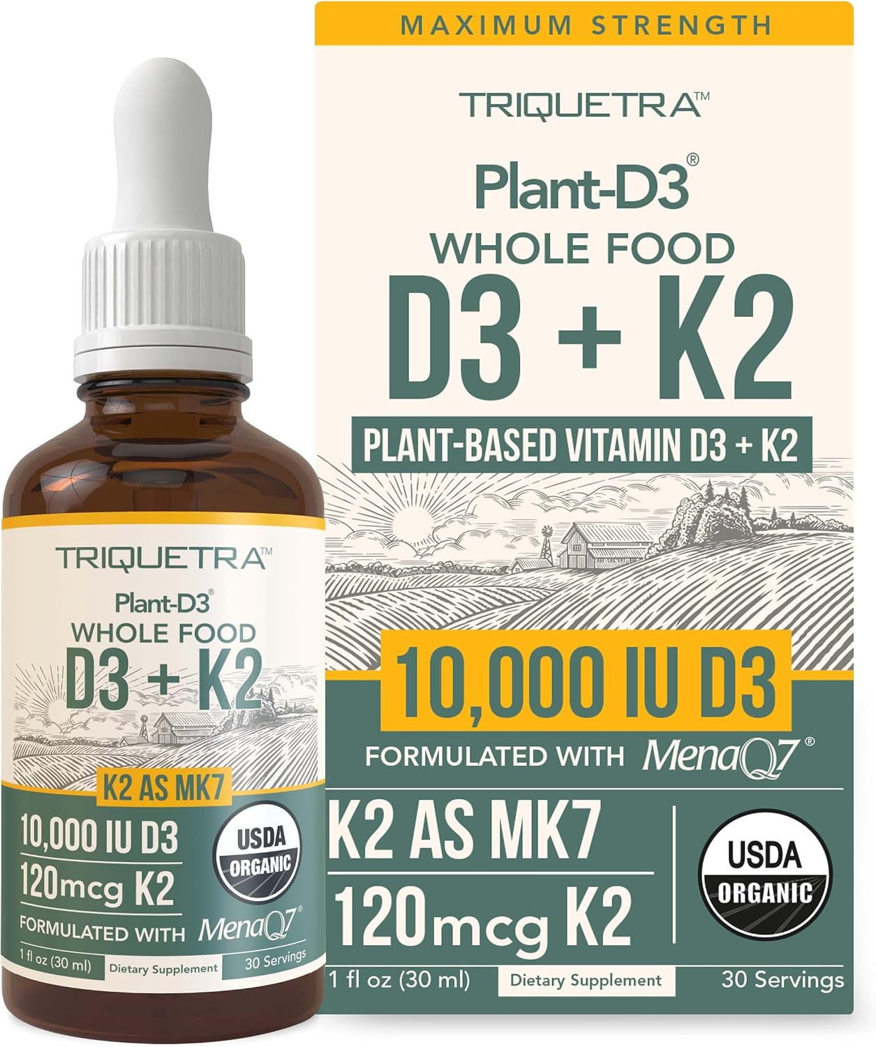 Organic Plant D3 K2 Vitamin - 10,000 IU D3 + 120 µg K2 (MK-7) Sublingual Drops - görsel 1