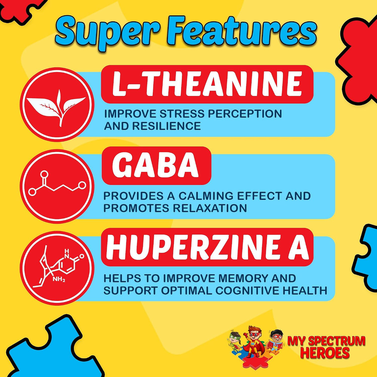 My Spectrum Heroes Calm & Focus Supplement Drops - Brain Support with L-theanine, GABA, Huperzine A - 60 ml - görsel 3