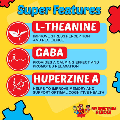 My Spectrum Heroes Calm & Focus Supplement Drops - Brain Support with L-theanine, GABA, Huperzine A - 60 ml