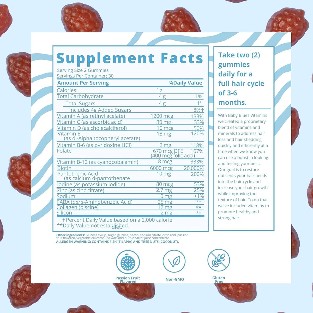 Baby Blues Postnatal Hair Loss Vitamins & Gummies for Women | Biotin & Collagen | 3 Month Supply - görsel 5