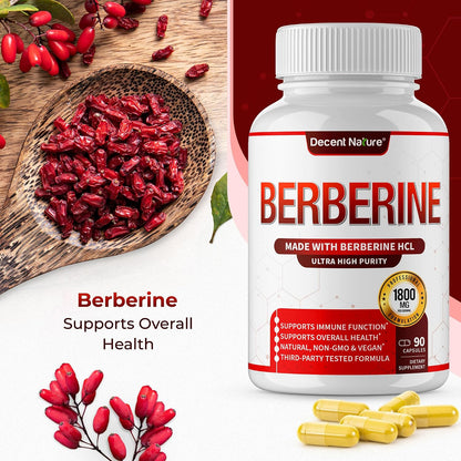 DECENT NATURE Berberine HCl 1800mg - 97% High Purity Supplement, 90 Vegan Capsules