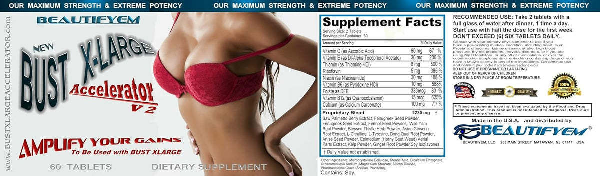 Bust X-Large Accelerator – Natural Bust Enhancement Food Supplement with Vitamins, Minerals & Herbal Extracts – 60 Tablets - görsel 4