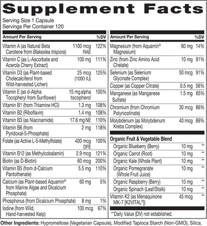 NATURELO Men's Multivitamin for Men 50+ - One Daily Multivitamin with Vitamins, Minerals & Organic Whole Foods, Boosts Energy & Health, Non-GM, 120 Vegetarian Capsules