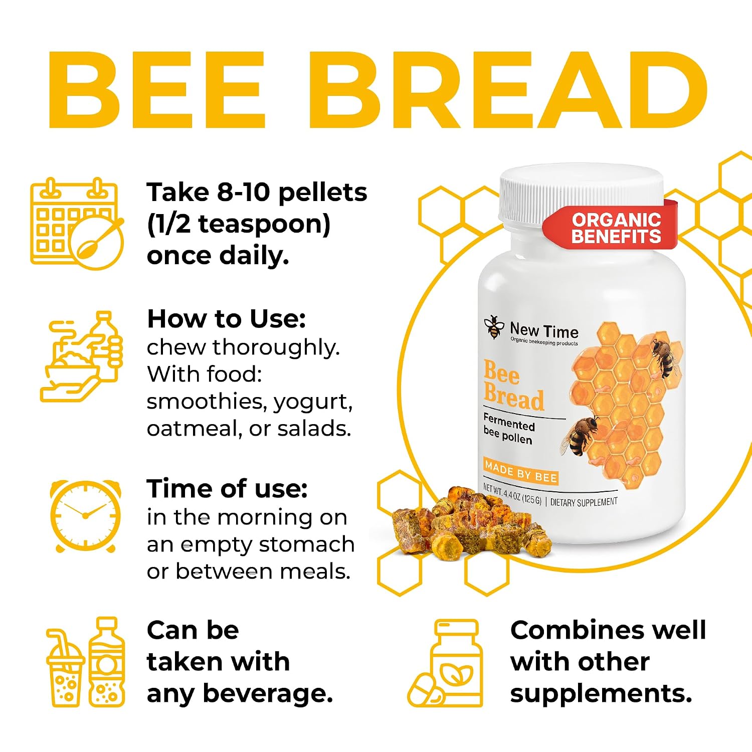 Organic Bee Bread – Fermented Bee Pollen, 125g (4.4 oz), Natural Superfood Granules - görsel 6