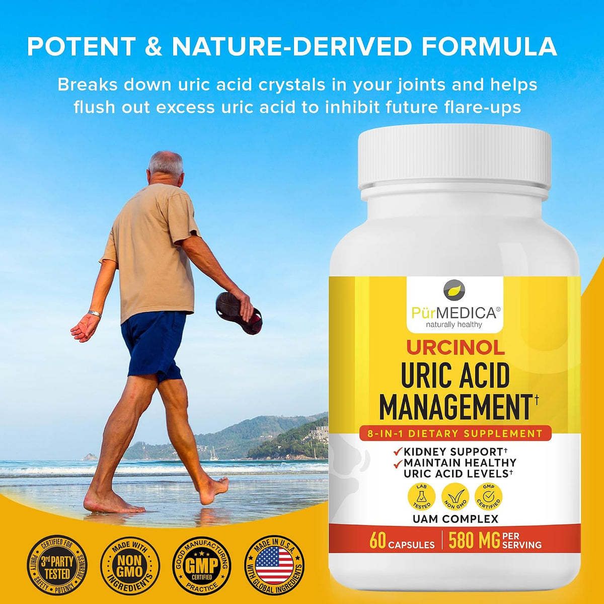 PurMEDICA Urcinol Uric Acid Food Supplement for Joint Support - 60 Capsules - görsel 9