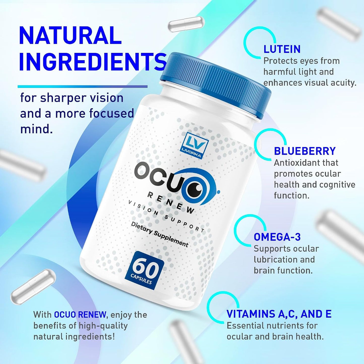 Ocuo Renew Capsules - Eye Vision Support Supplement (5 Pack, 300 Capsules) - görsel 3