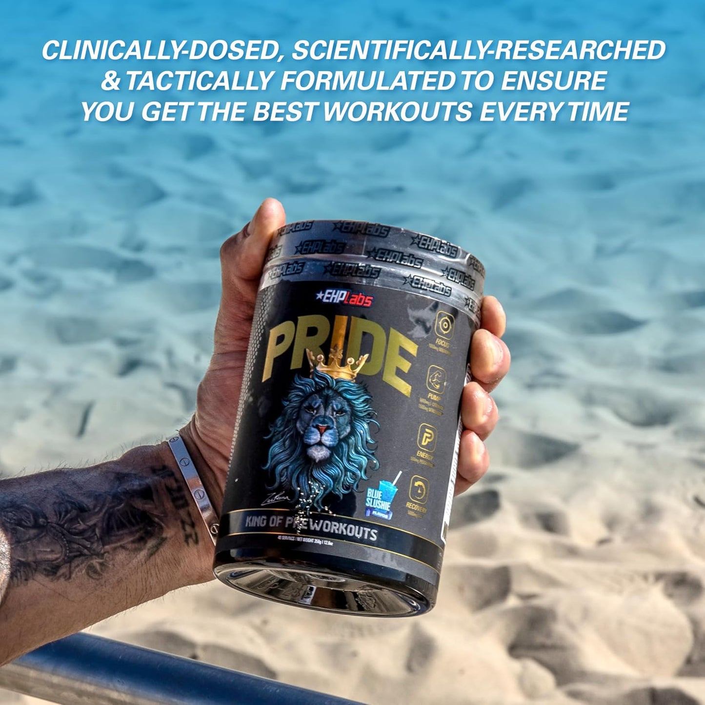 EHP Labs Pride Pre Workout Powder - Sugar Free Preworkout for Men & Women, 280mg Caffeine, BCAA, Blue Slushie (40 Servings) - görsel 7