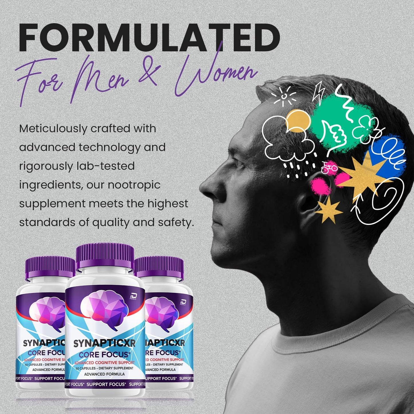 SynapticXR Brain Supplement Capsules – Synaptic XR All-Natural Maximum Strength Formula for Focus Pills, SynapticXR Support and Reviews (1 Pack – 60 Capsules) - görsel 2
