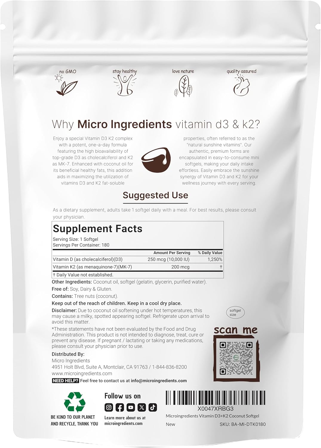 Micro Ingredients Vitamin D3 10,000 IU + K2 MK-7 200 µg, 300 Mini Soft gel capsules with MCT Coconut Oil - 2-in-1 Vitamins D & K Complex - Extra Strength, Non-GMO, Gluten-free - görsel 2