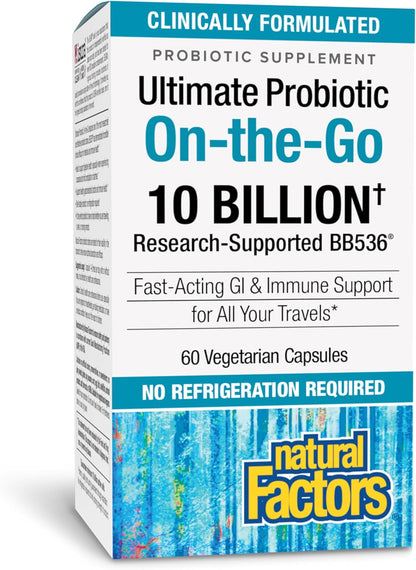Natural Factors TravelBiotic - Shelf-Stable Probiotic Supplement - 10 Billion CFU - 60 Capsules