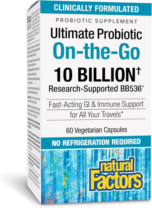 Natural Factors TravelBiotic - Shelf-Stable Probiotic Supplement - 10 Billion CFU - 60 Capsules