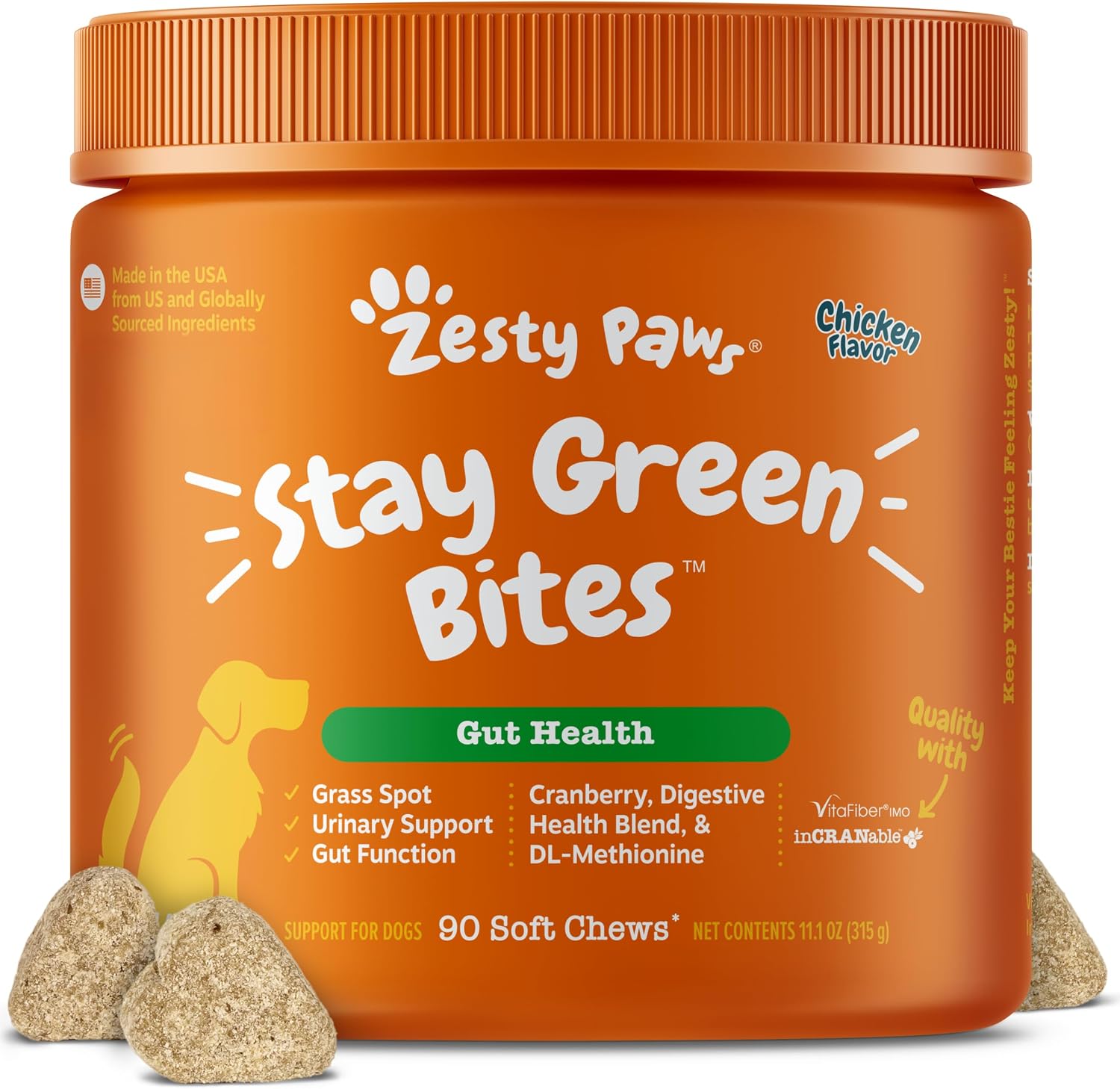 Zesty Paws Stay Green Bites for Dogs – Grass Burn Soft Chews with Cranberry and Probiotics, Chicken Flavour, 90 Count - görsel 1