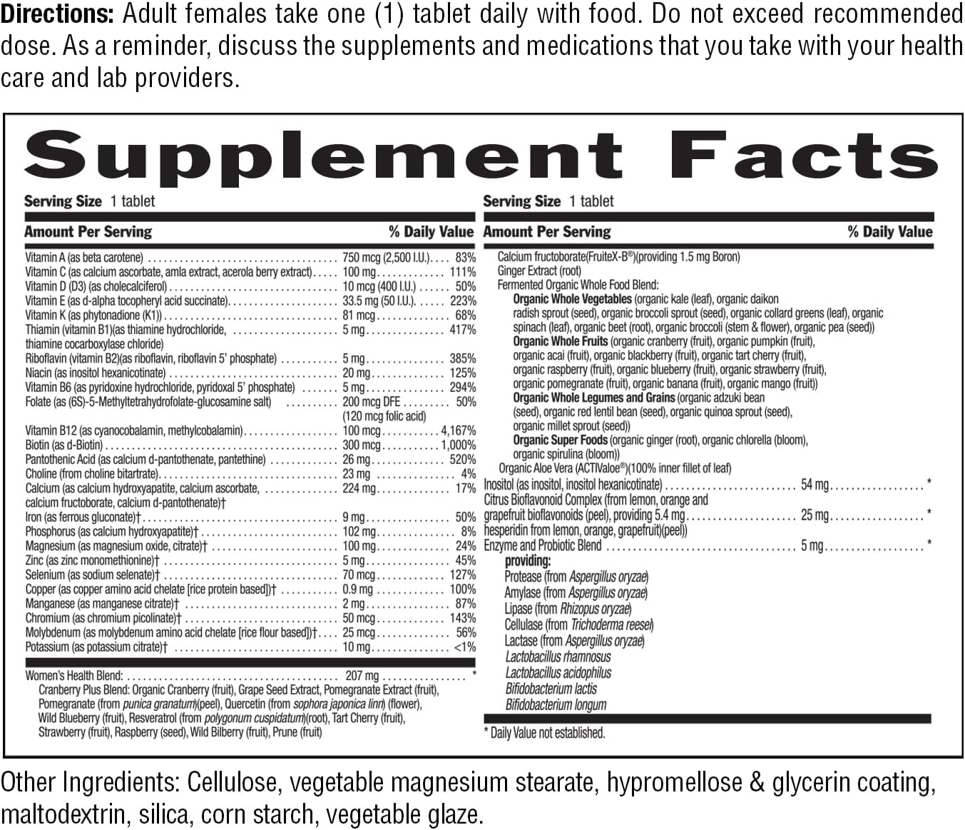 Country Life Women's Core 1 Daily Multivitamin with Iron, Cranberry, Probiotics, and Digestive Enzymes, 60 Tablets - görsel 8