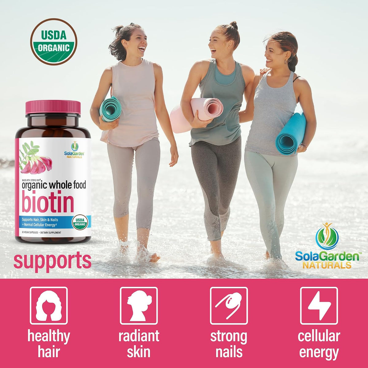 USDA Organic Whole Food Biotin Supplement - 5000 mcg Plant-Based Biotin from Sesbania Agati - Non-GMO Vegan Capsules for Hair, Skin, and Nails - 60 Count - görsel 5