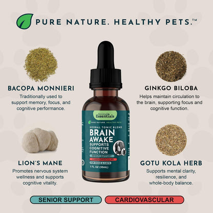 Animal Essentials Brain Awake Cognitive Support Formula for Dogs & Cats, 30 ml