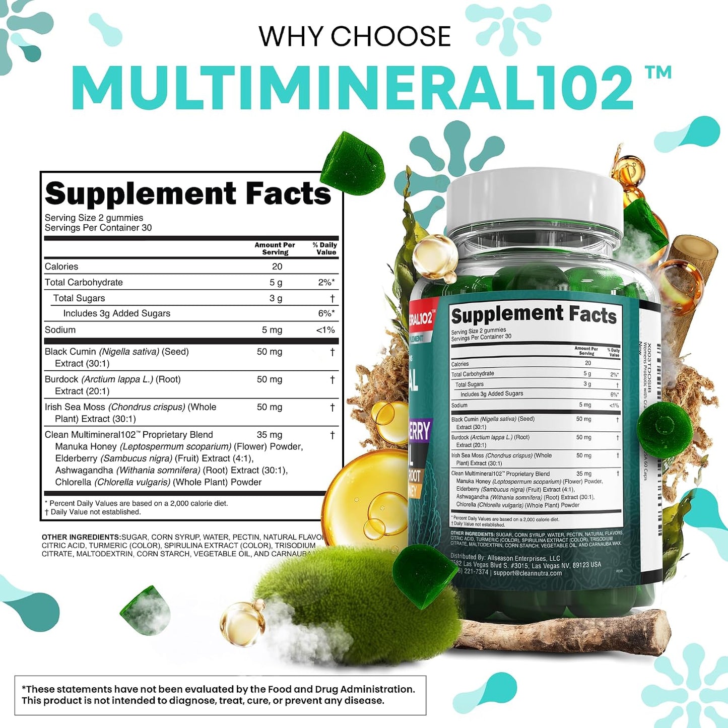 Sea Moss Gummies | Black Seed Oil, Ashwagandha, Elderberry - Vegan Irish Sea Moss Vitamins - görsel 4