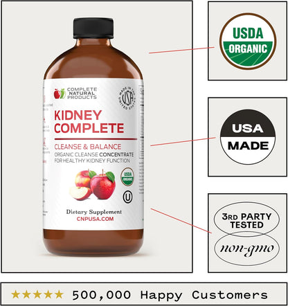Complete Natural Products Kidney Complete - 16 fl oz (473 ml) Liquid Kidney Support Supplement with Apple Cider Vinegar, Lemon and Organic Chanca Piedra