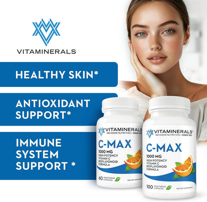 Vitaminerals C-MAX Vitamin C 1000mg with Citrus Bioflavonoids, 100 Vegetable Capsules