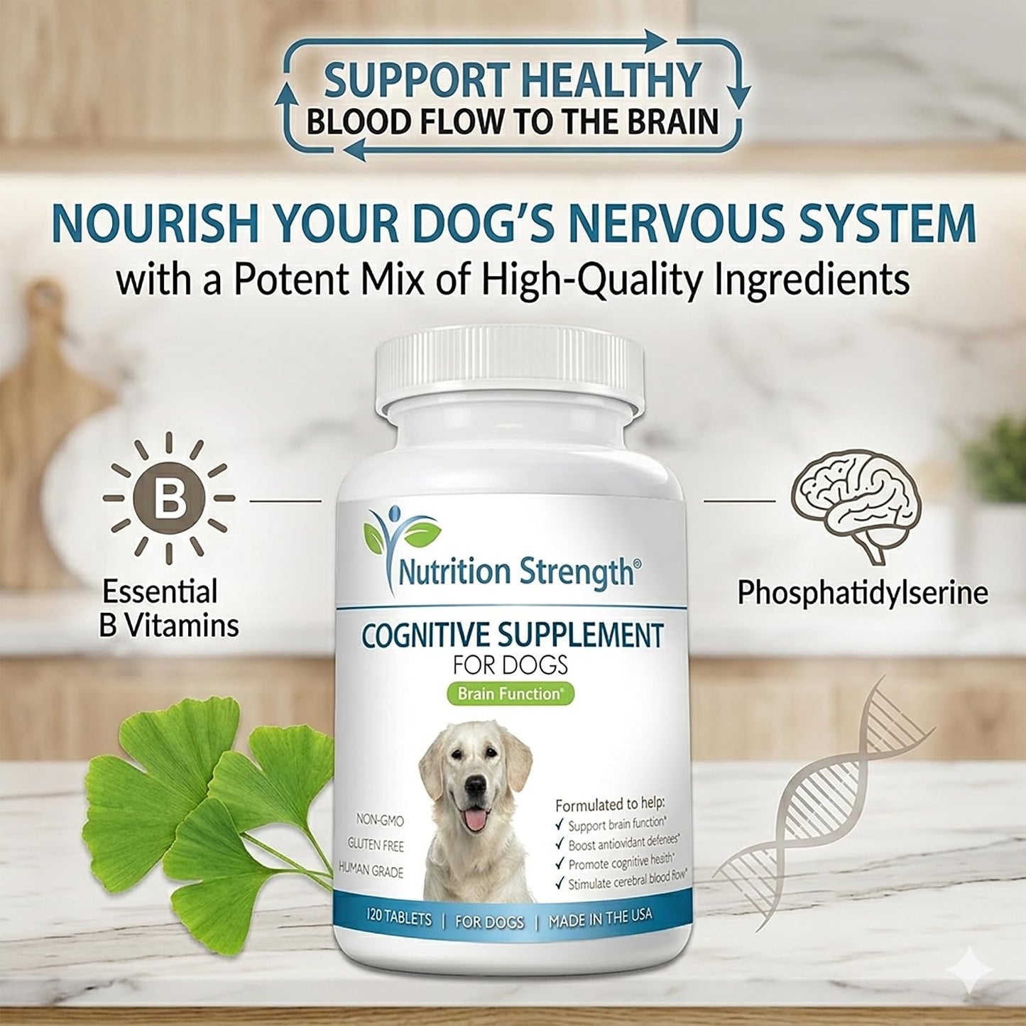 Nutrition Strength Cognitive Support for Dogs – Promotes Dog Brain Health, Mental Support Supplement, 120 Chewable Tablets - görsel 4