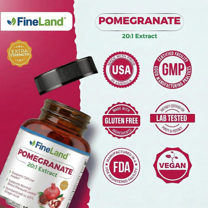 FineLand Pomegranate Extract 20:1 - 40% Ellagic Acid - Antioxidant Supplement - 120 Vegan Capsules