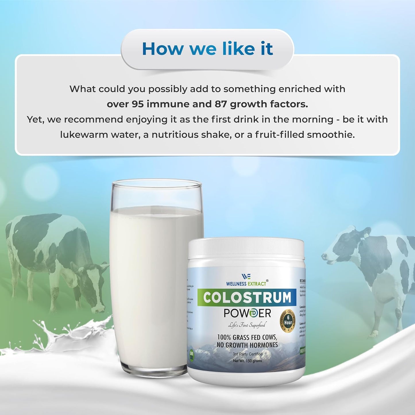 WELLNESS EXTRACT Bovine Colostrum Powder with Lactoferrin, Grass-Fed Organic Colostrum Supplement for Gut Health, Immune Support & Muscle Recovery, Rich in IgG & IgA, Unflavoured, 5.3oz - görsel 4