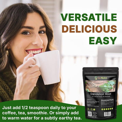 Go Nutra Dandelion Root Powder - Concentrated 10:1 Extract, Caffeine Free, Non-GMO, Vegan (454g)