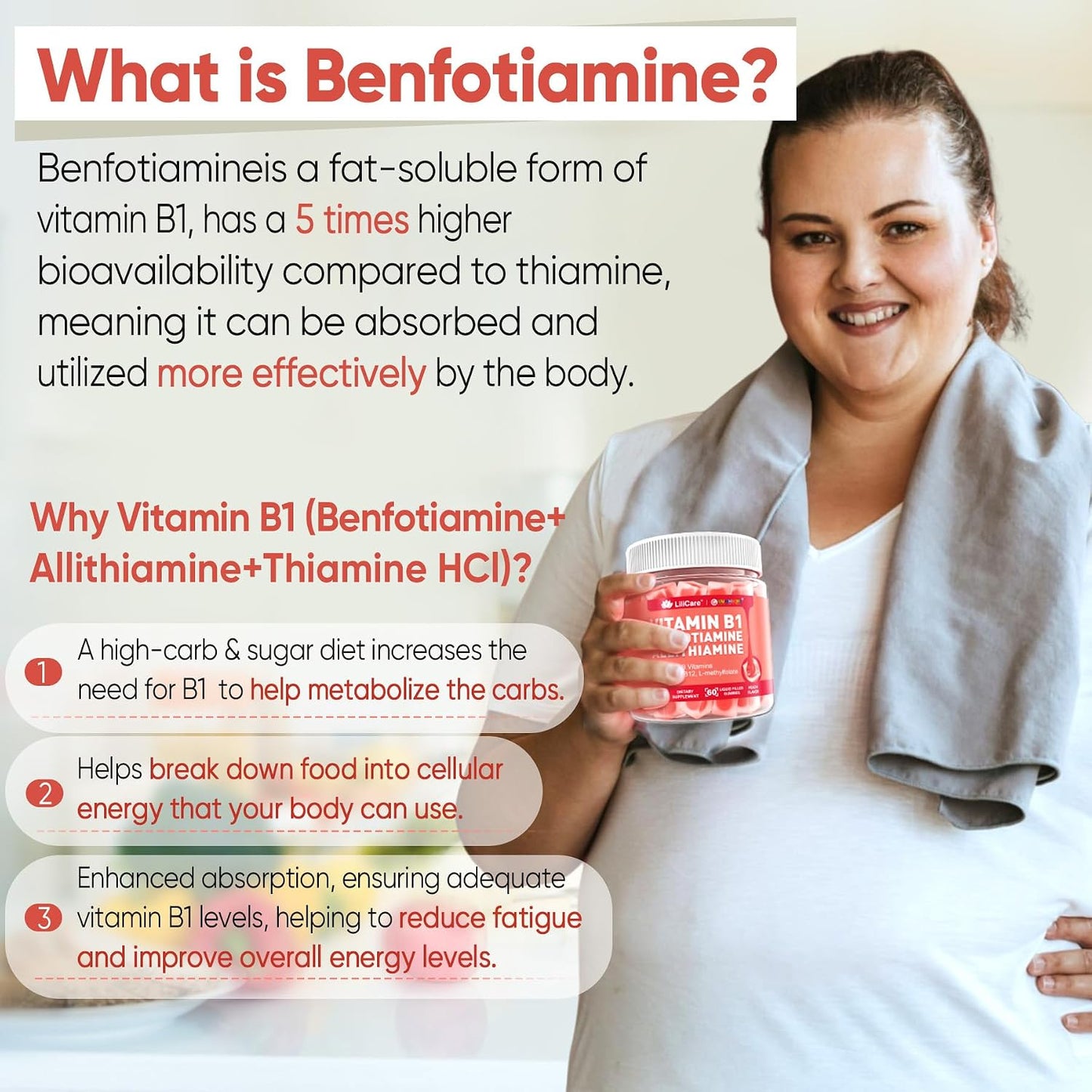 Vitamin B1 and Methylated Vitamin B Complex Gummies with Benfotiamine and Thiamine - görsel 3