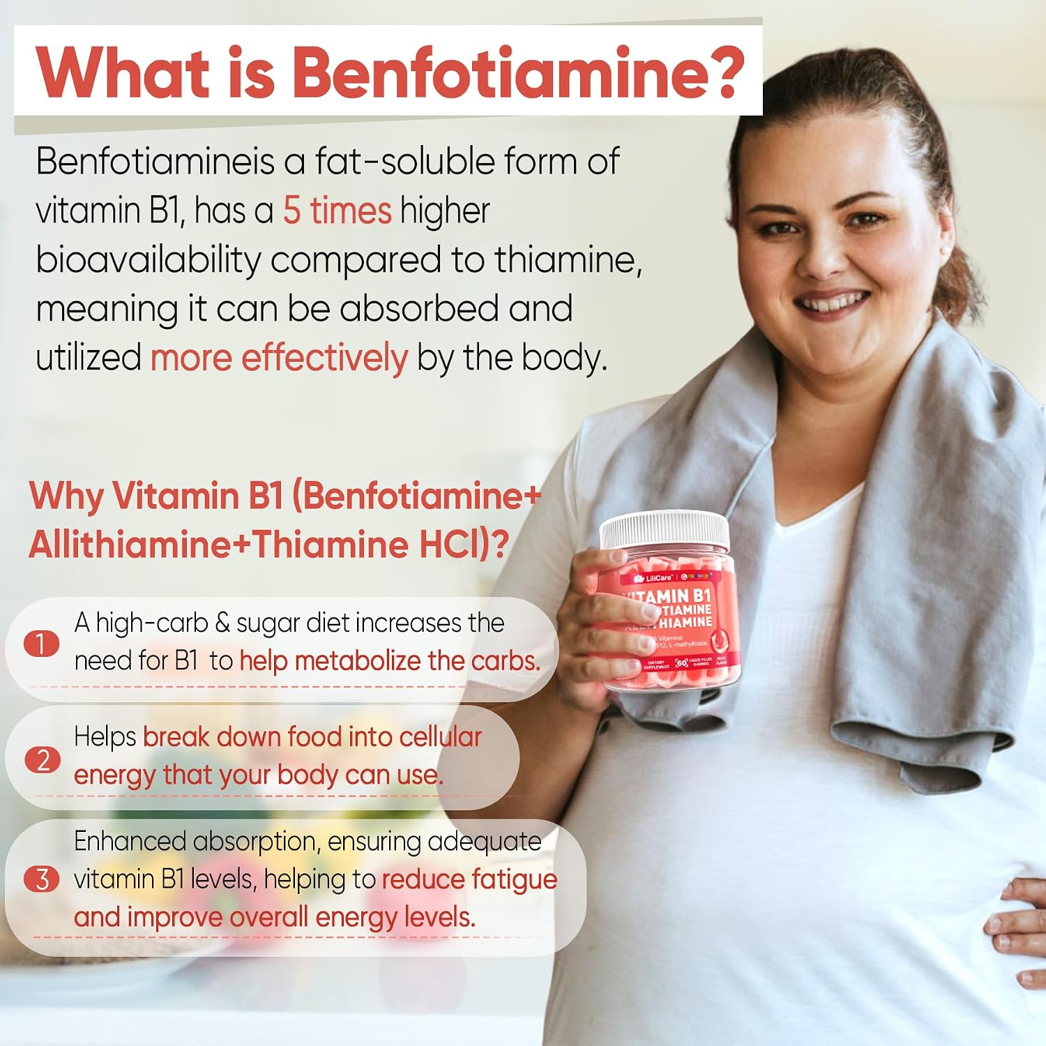 Vitamin B1 and Methylated Vitamin B Complex Gummies with Benfotiamine and Thiamine - görsel 3