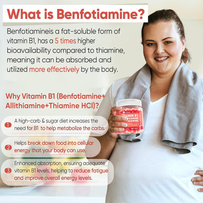 Vitamin B1 and Methylated Vitamin B Complex Gummies with Benfotiamine and Thiamine